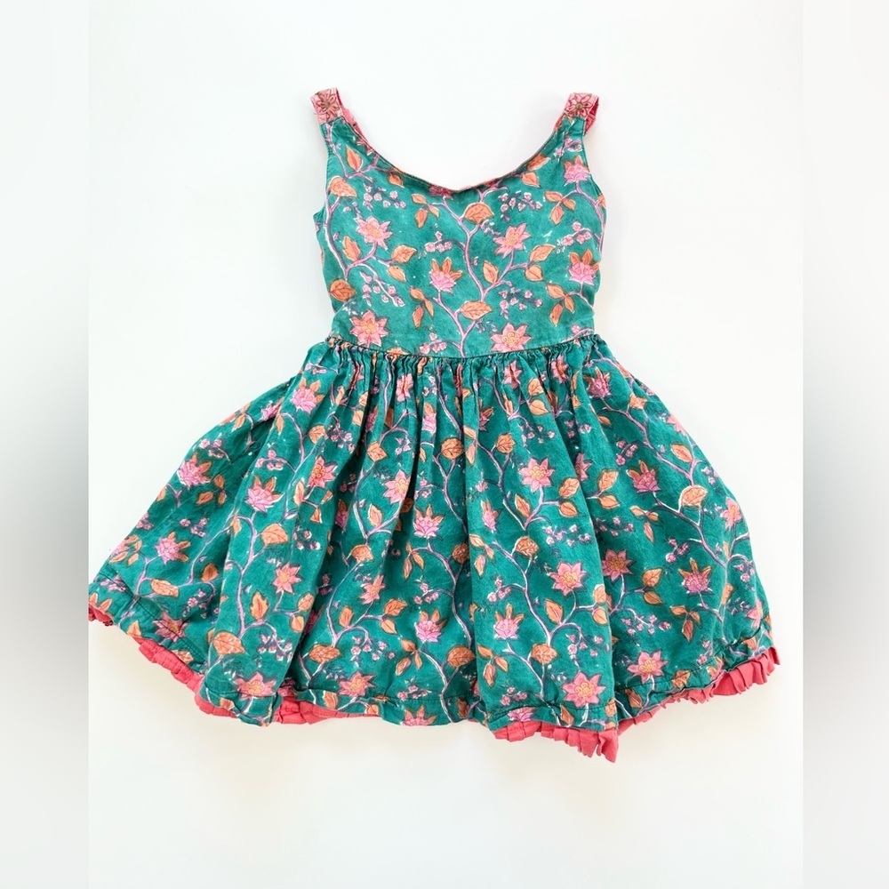 Fabindia Blue Pleated Sundress Scoop Neck Casual